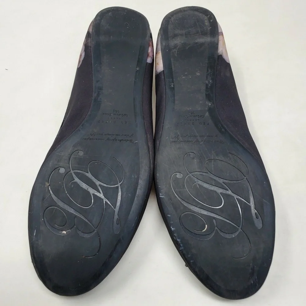 Ted Baker Immep Floral Ballet Flats Bow Black Multicolor Womens Size 7